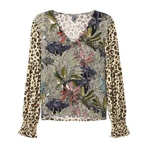 Anthropologie Maximalist Junglecore Leopard Top Women Size L Mob Wife Chic Retro